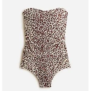 J. CREW Long-Torso Ruched Bandeau One-Piece in Leopard Print, Sz 6 - NWT